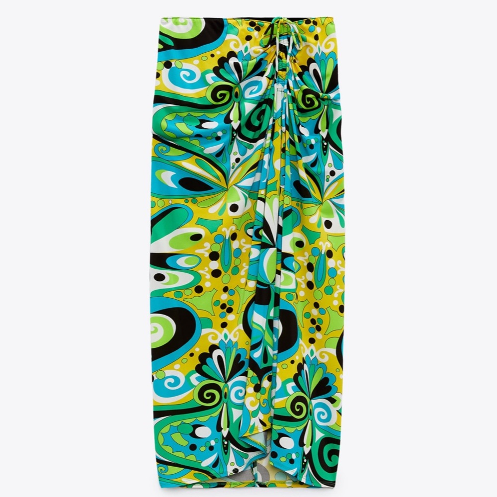 ZARA BNWT Draped Printed Skirt with Elastic Waistband - Picture 6 of 7